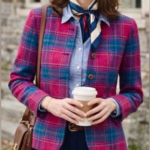Pendleton Pink and Teal Plaid Wool Blazer